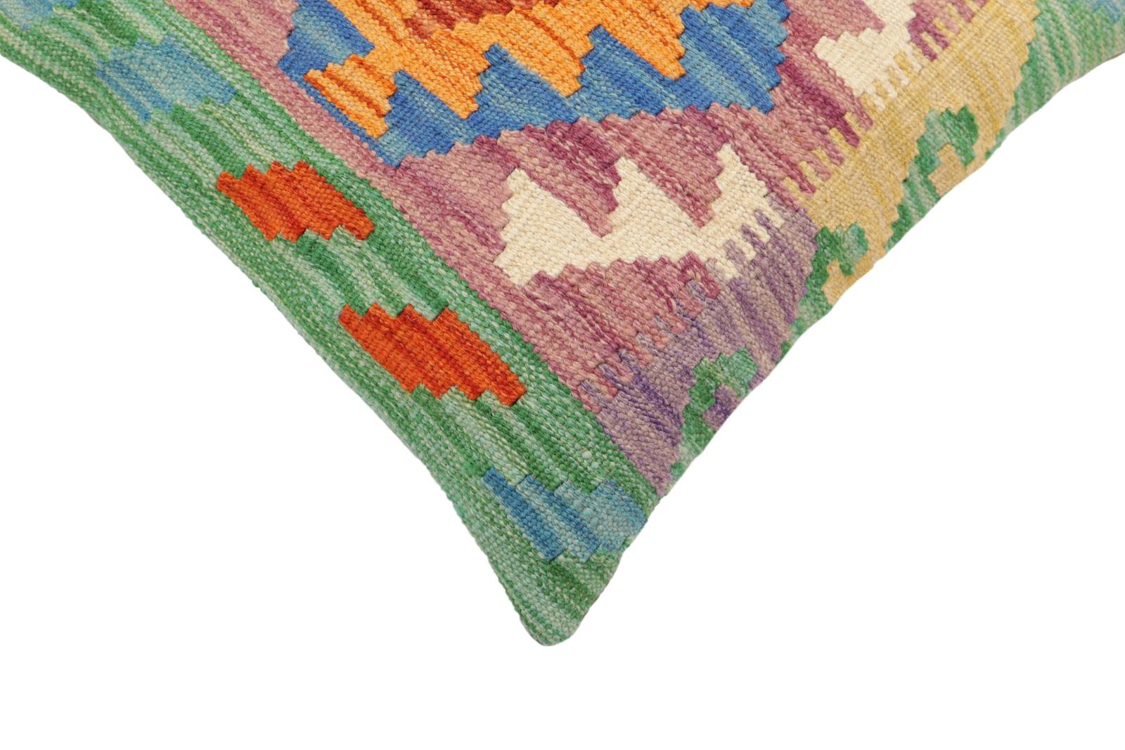 handmade Traditional Pillow Blue Rust Hand-Woven SQUARE 100% WOOL Hand woven turkish pillow2' x 2'