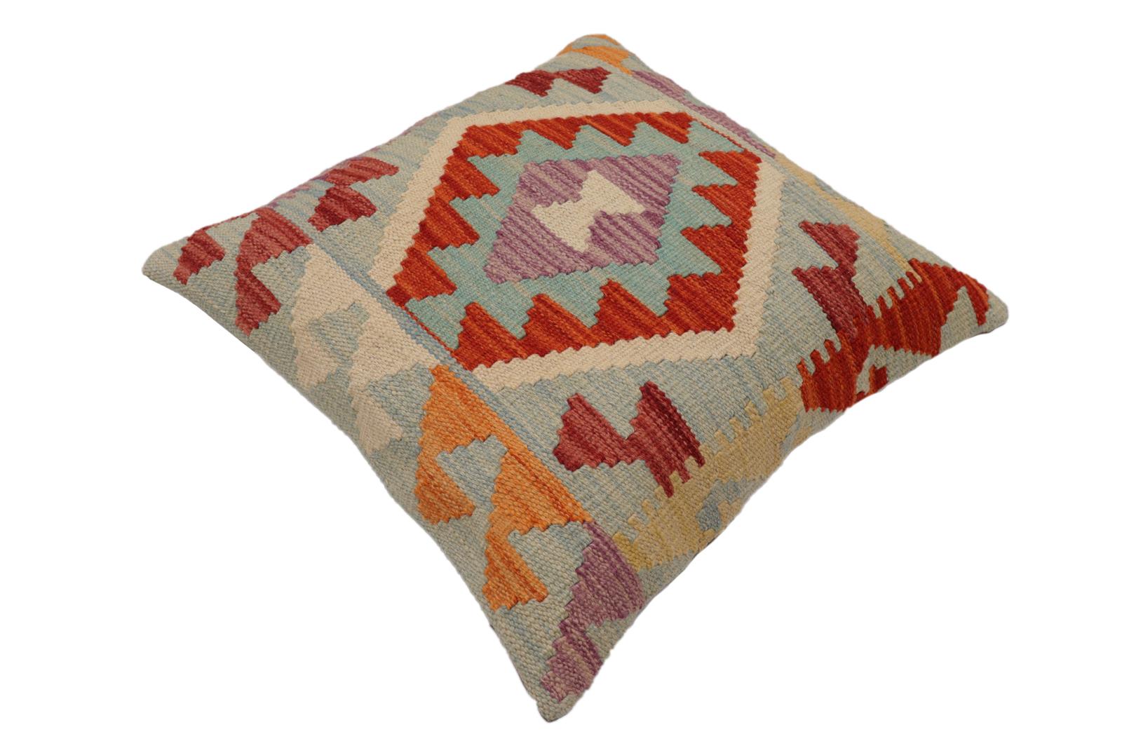 handmade Traditional Pillow Blue Rust Hand-Woven SQUARE 100% WOOL  Hand woven turkish pillow  PILLOW