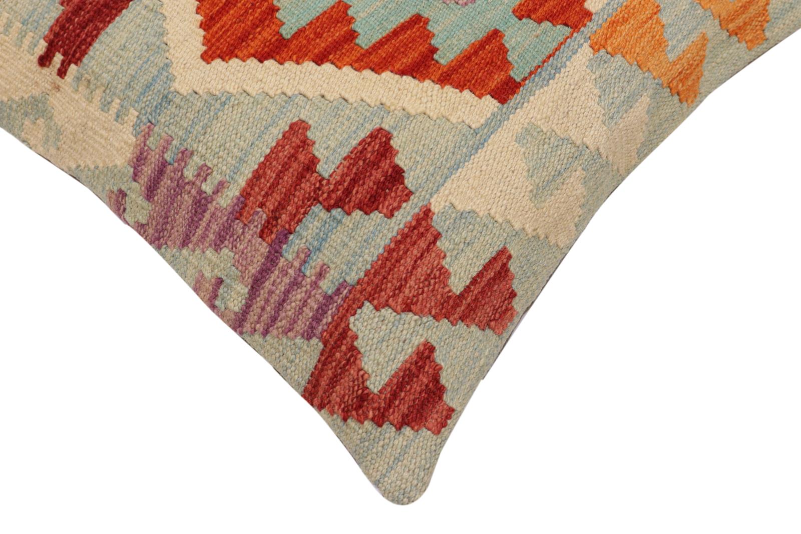 handmade Traditional Pillow Blue Rust Hand-Woven SQUARE 100% WOOL  Hand woven turkish pillow  PILLOW