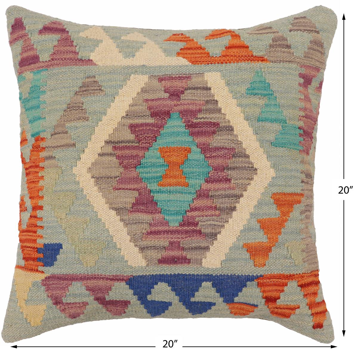 handmade Traditional Pillow Blue Rust Hand-Woven SQUARE 100% WOOL  Hand woven turkish pillow  PILLOW