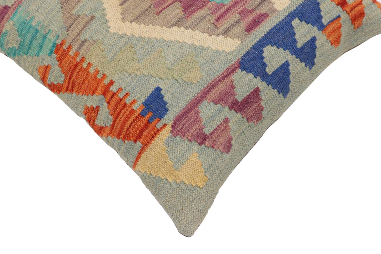 handmade Traditional Pillow Blue Rust Hand-Woven SQUARE 100% WOOL  Hand woven turkish pillow  PILLOW