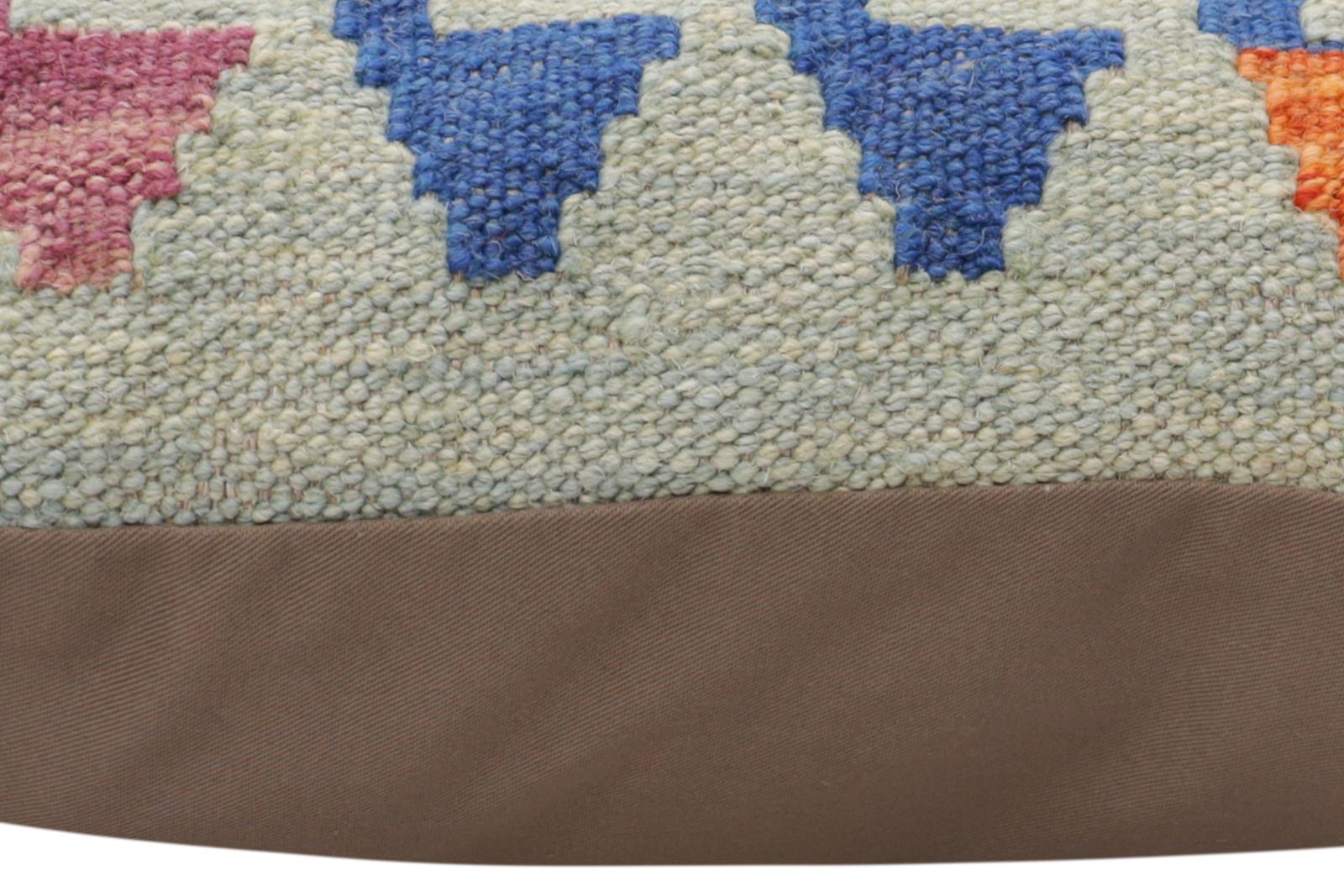 handmade Traditional Pillow Blue Rust Hand-Woven SQUARE 100% WOOL  Hand woven turkish pillow  PILLOW