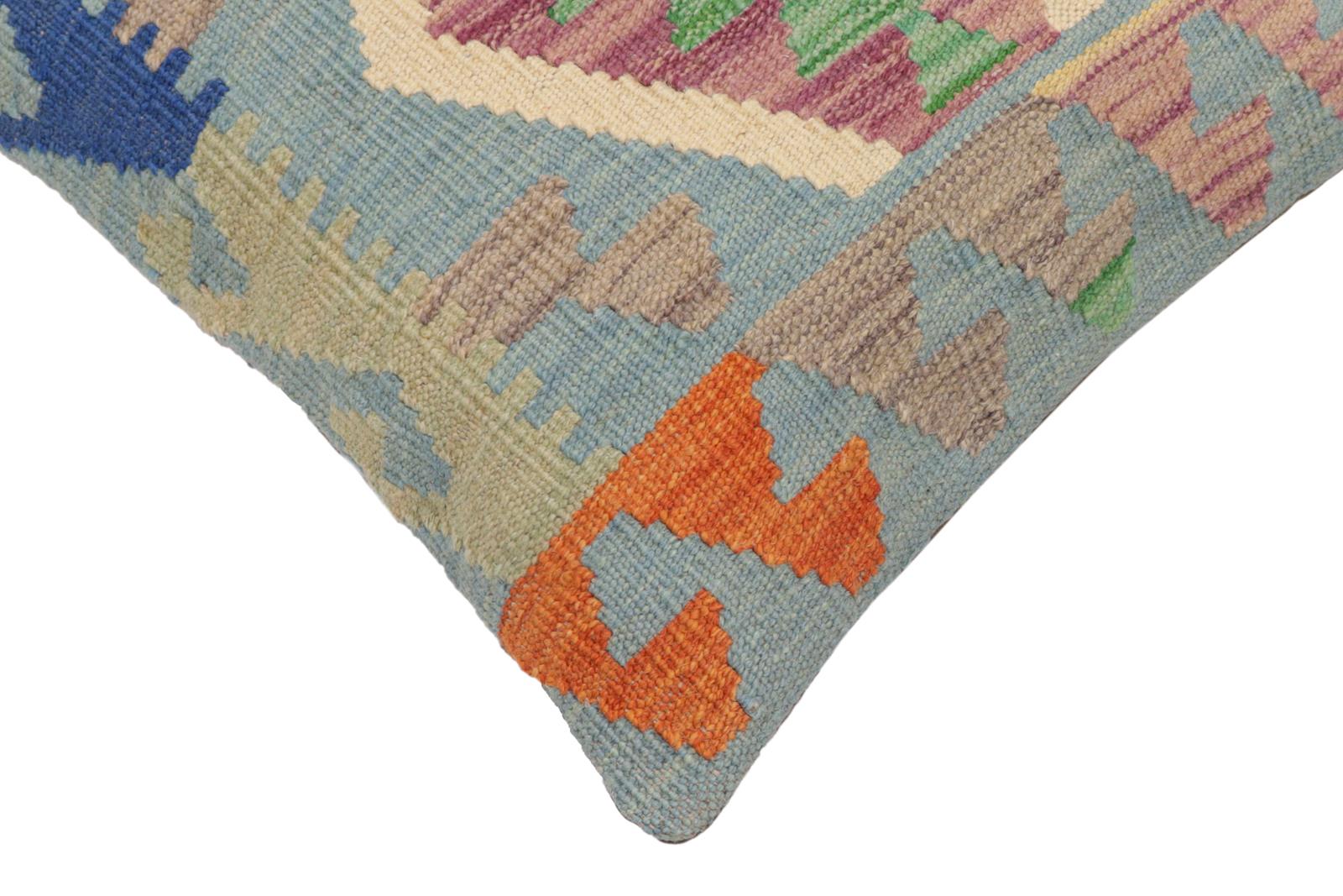 handmade Traditional Pillow Blue Rust Hand-Woven SQUARE 100% WOOL  Hand woven turkish pillow  PILLOW