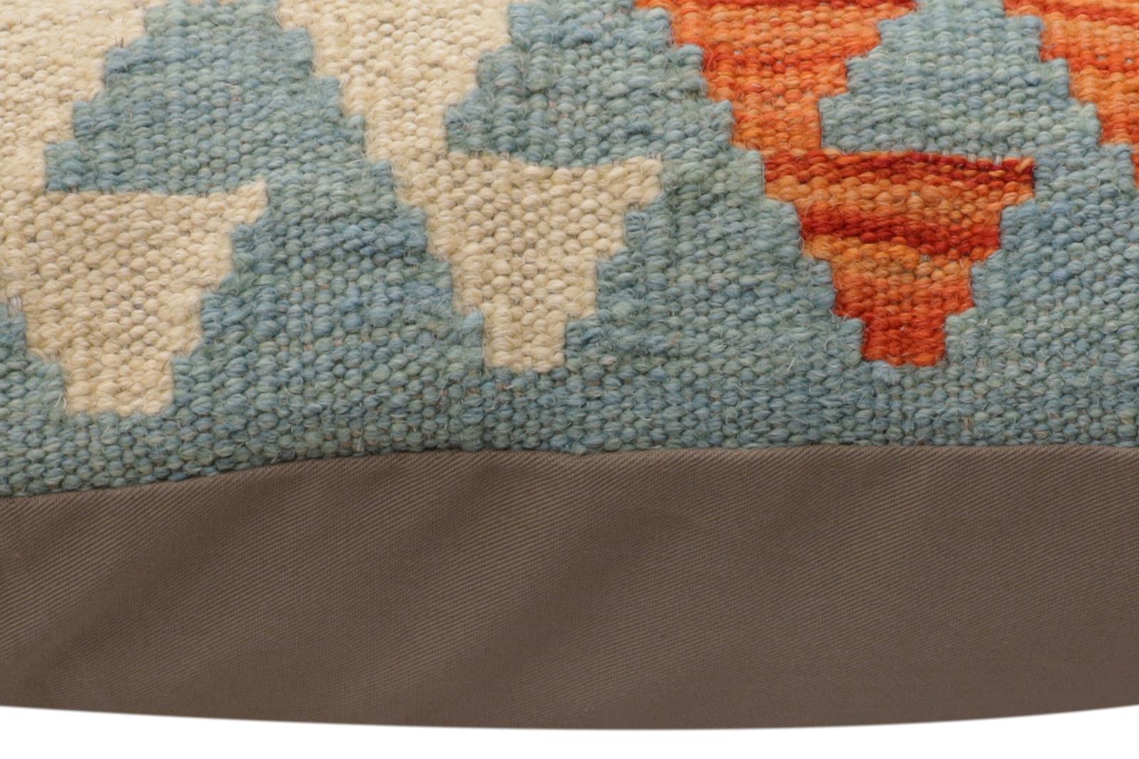 handmade Traditional Pillow Blue Rust Hand-Woven SQUARE 100% WOOL  Hand woven turkish pillow  PILLOW