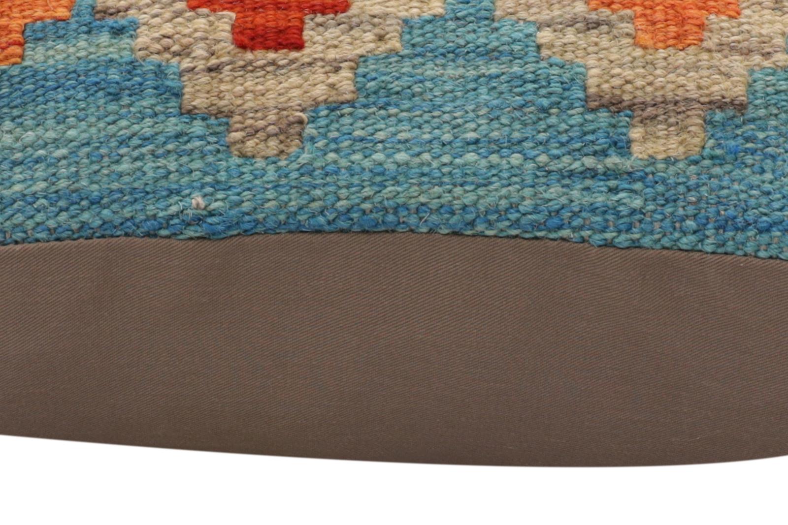 handmade Traditional Pillow Blue Rust Hand-Woven SQUARE 100% WOOL  Hand woven turkish pillow  PILLOW