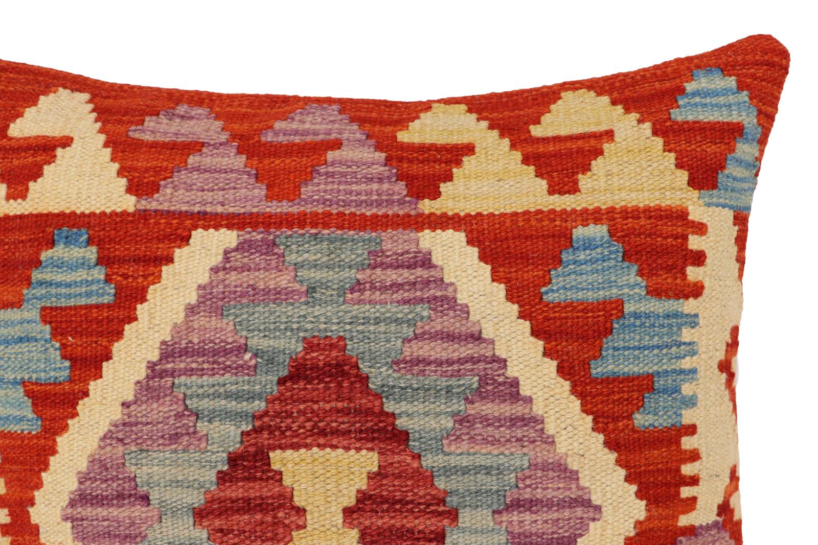 handmade Traditional Pillow Rust Blue Hand-Woven SQUARE 100% WOOL  Hand woven turkish pillow  PILLOW