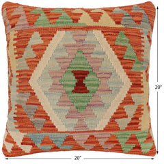 handmade Traditional Pillow Rust Blue Hand-Woven SQUARE 100% WOOL  Hand woven turkish pillow  PILLOW