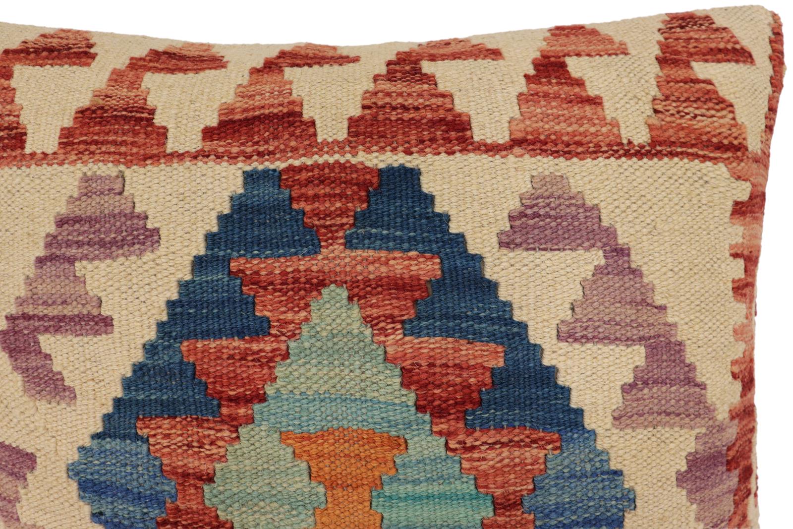 handmade Traditional Pillow Beige Red Hand-Woven SQUARE 100% WOOL  Hand woven turkish pillow  PILLOW