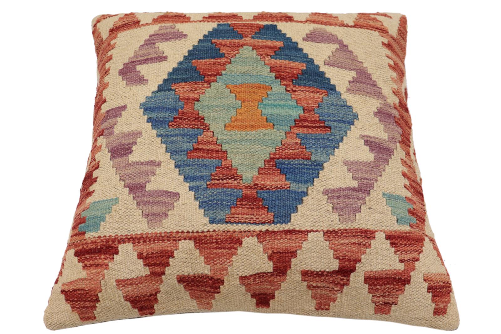handmade Traditional Pillow Beige Red Hand-Woven SQUARE 100% WOOL  Hand woven turkish pillow  PILLOW