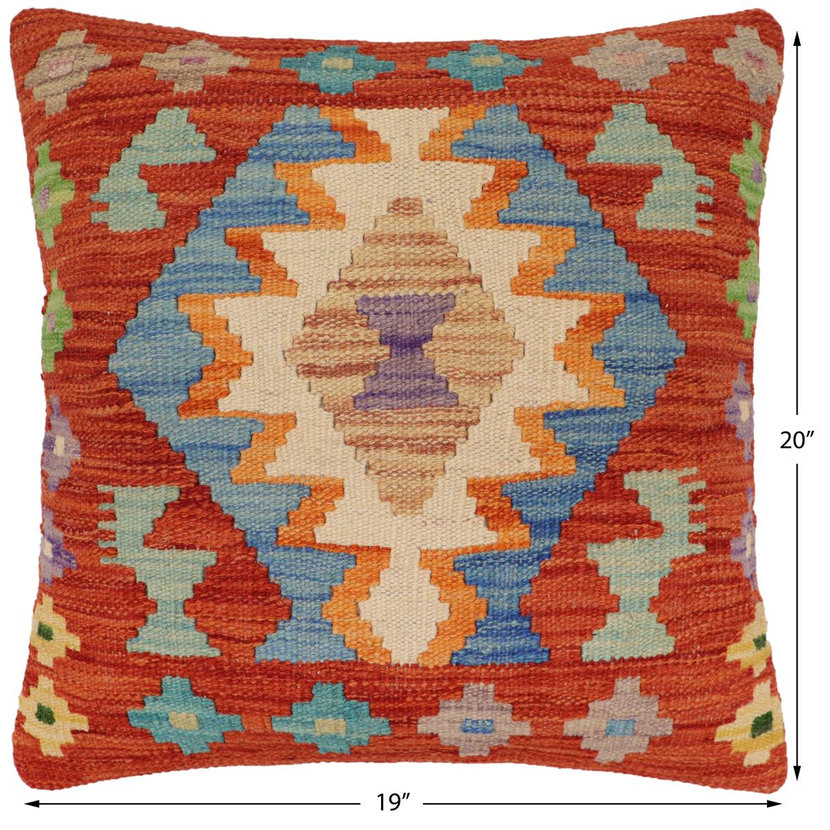 handmade Traditional Pillow Rust Blue Hand-Woven SQUARE 100% WOOL  Hand woven turkish pillow  PILLOW