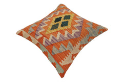 handmade Traditional Pillow Orange Blue Hand-Woven SQUARE 100% WOOL  Hand woven turkish pillow  PILLOW