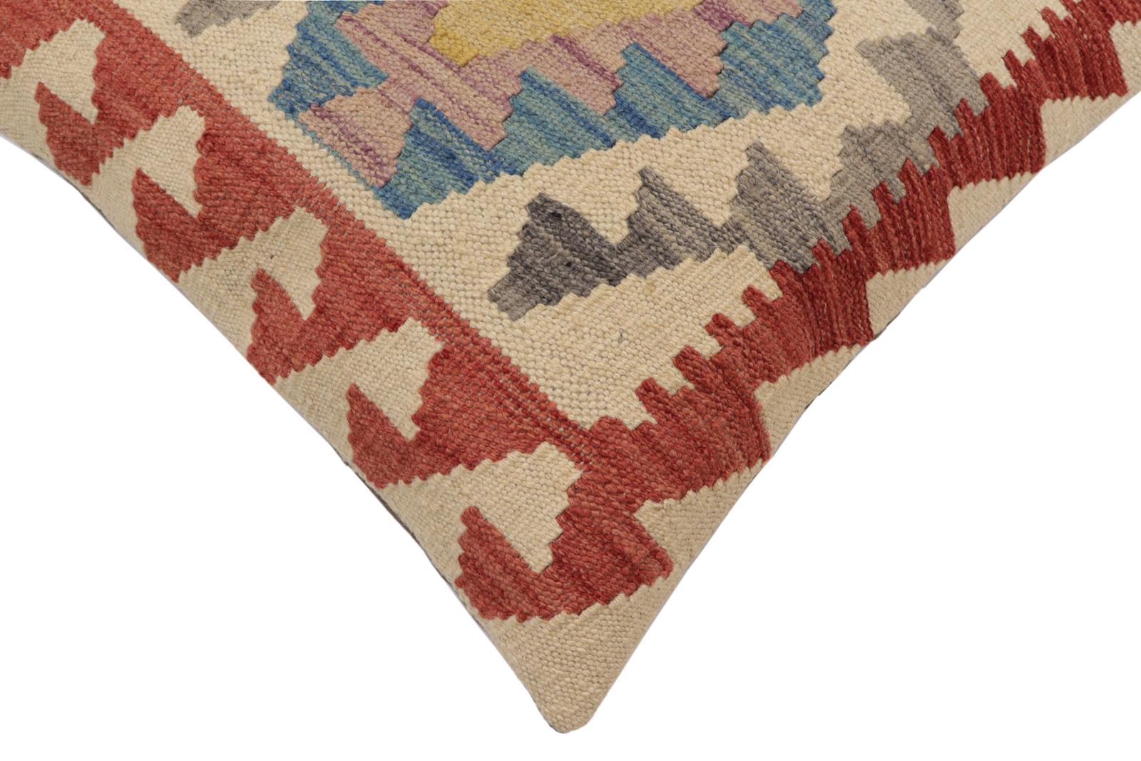 handmade Traditional Pillow Beige Red Hand-Woven SQUARE 100% WOOL  Hand woven turkish pillow  PILLOW