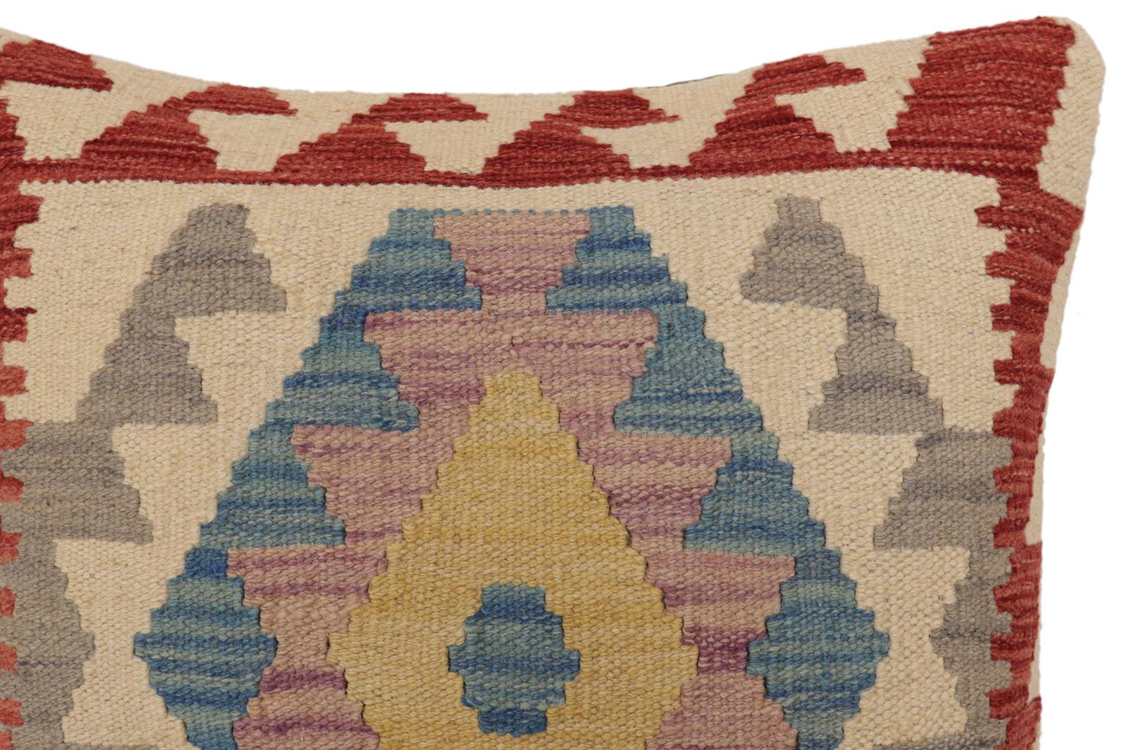handmade Traditional Pillow Beige Red Hand-Woven SQUARE 100% WOOL  Hand woven turkish pillow  PILLOW
