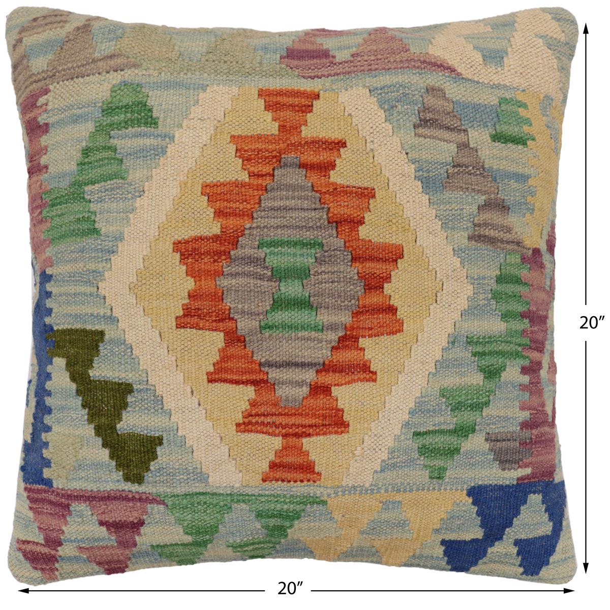 handmade Traditional Pillow Blue Rust Hand-Woven SQUARE 100% WOOL  Hand woven turkish pillow  PILLOW