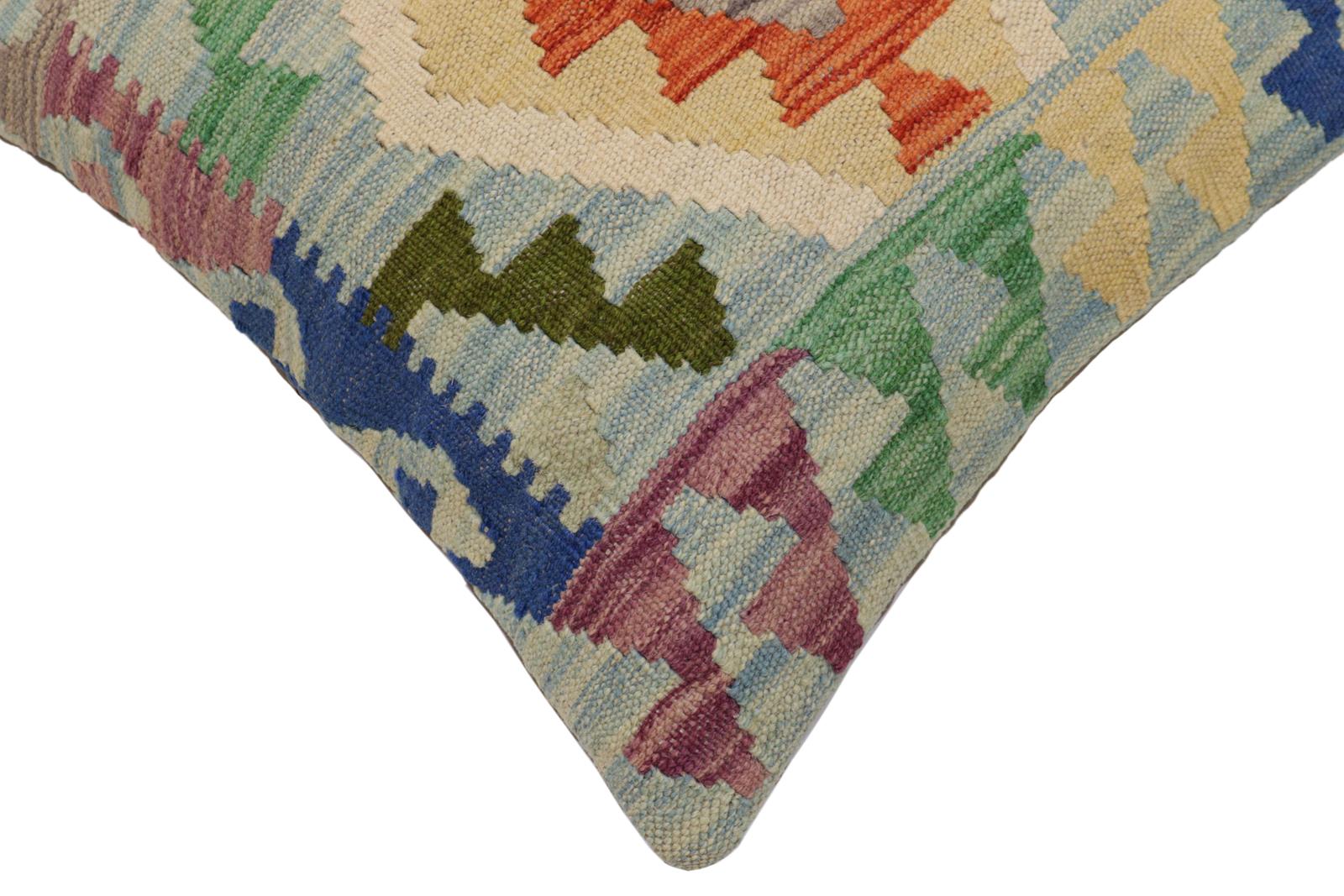 handmade Traditional Pillow Blue Rust Hand-Woven SQUARE 100% WOOL  Hand woven turkish pillow  PILLOW