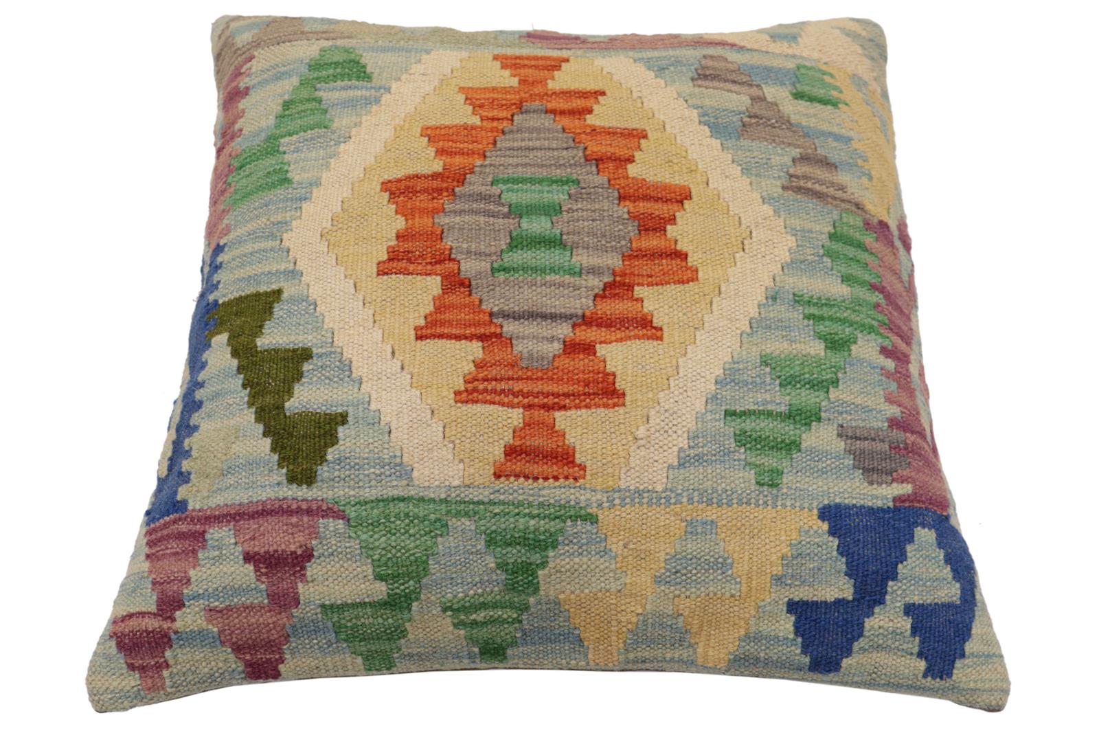 handmade Traditional Pillow Blue Rust Hand-Woven SQUARE 100% WOOL  Hand woven turkish pillow  PILLOW