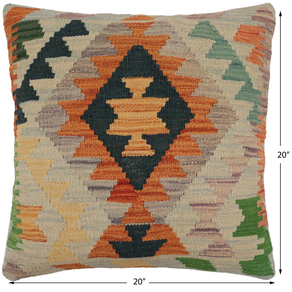 handmade Traditional Pillow Blue Rust Hand-Woven SQUARE 100% WOOL  Hand woven turkish pillow  PILLOW