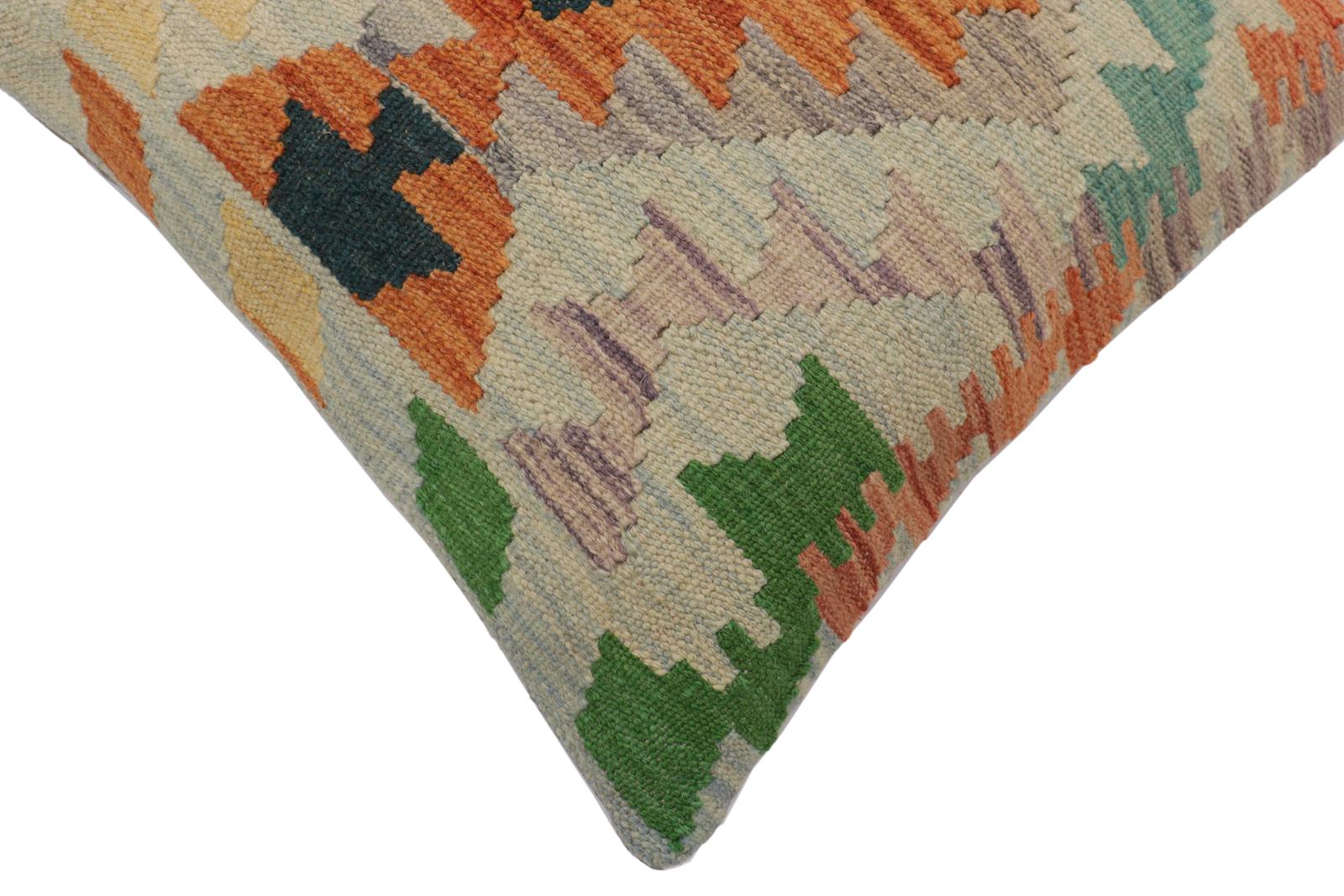 handmade Traditional Pillow Blue Rust Hand-Woven SQUARE 100% WOOL  Hand woven turkish pillow  PILLOW