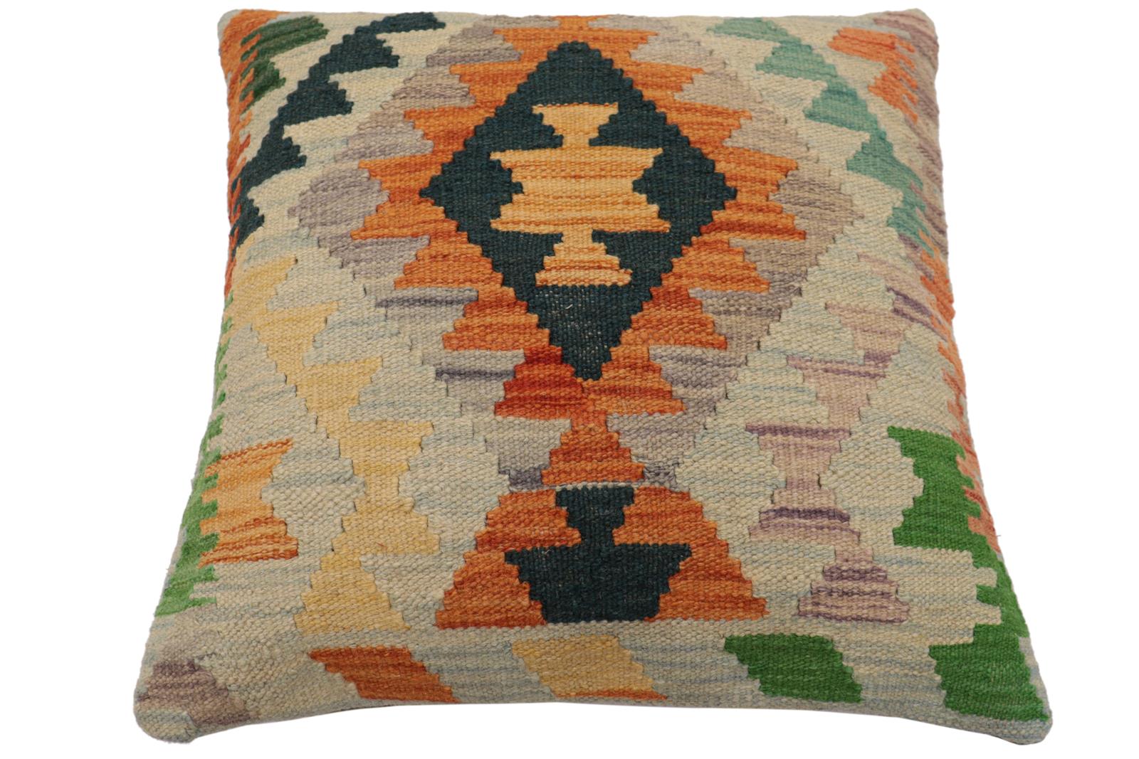 handmade Traditional Pillow Blue Rust Hand-Woven SQUARE 100% WOOL  Hand woven turkish pillow  PILLOW