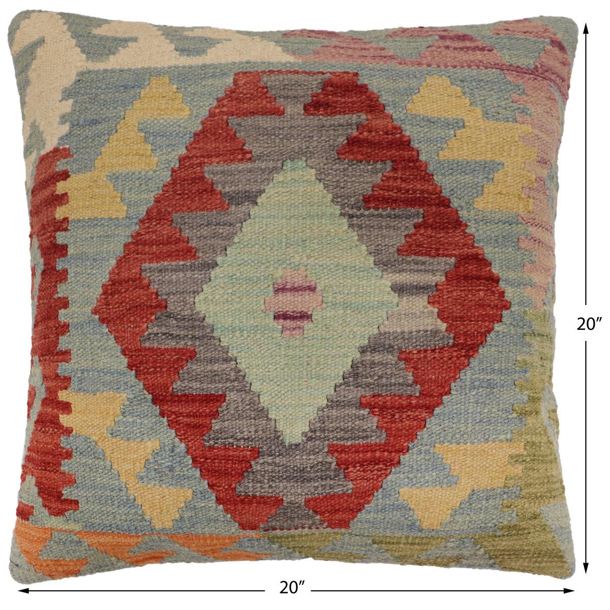 handmade Traditional Pillow Blue Red Hand-Woven SQUARE 100% WOOL  Hand woven turkish pillow  PILLOW