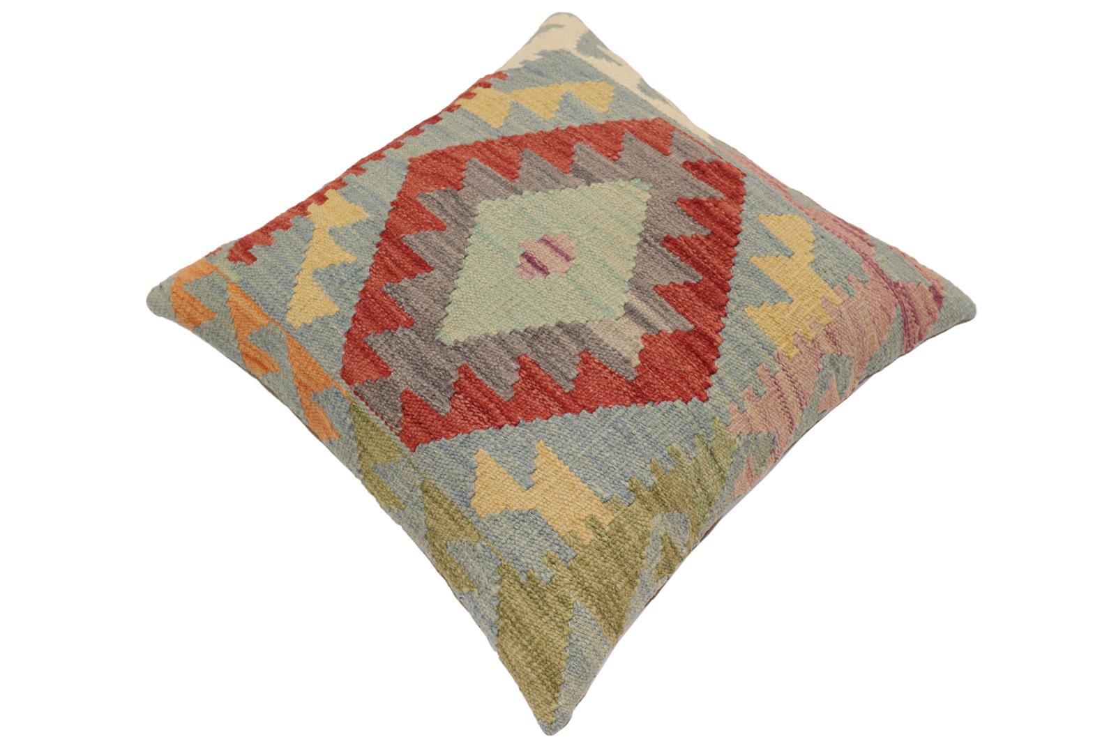 handmade Traditional Pillow Blue Red Hand-Woven SQUARE 100% WOOL  Hand woven turkish pillow  PILLOW