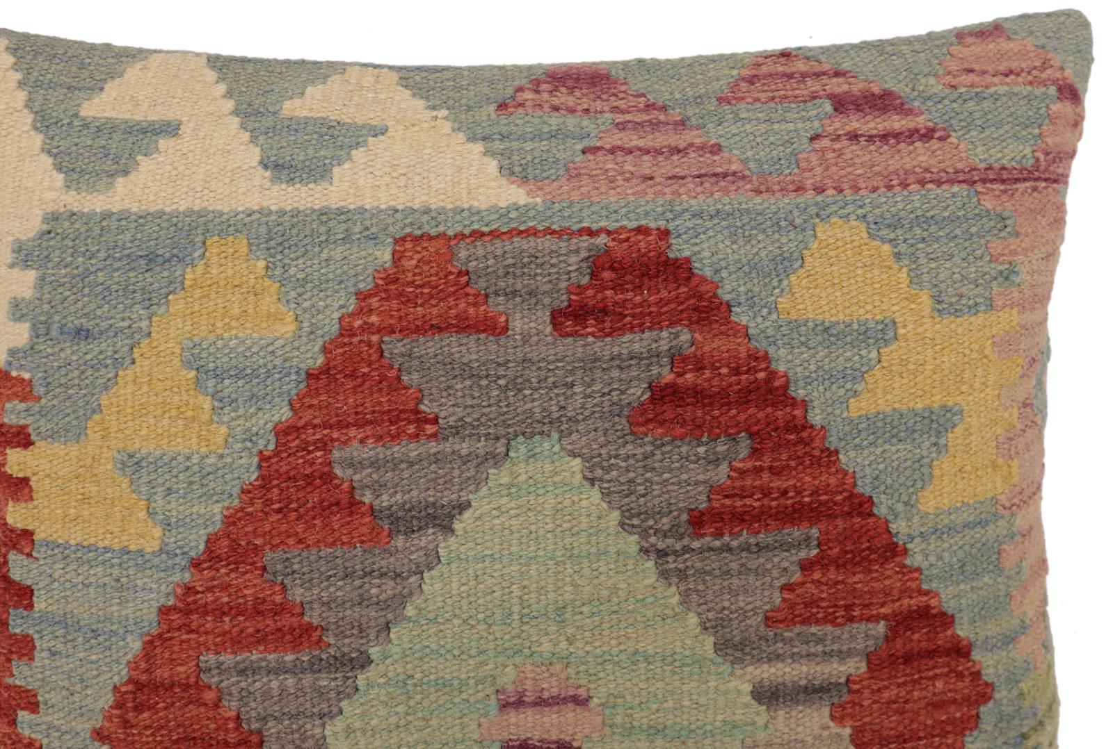 handmade Traditional Pillow Blue Red Hand-Woven SQUARE 100% WOOL  Hand woven turkish pillow  PILLOW