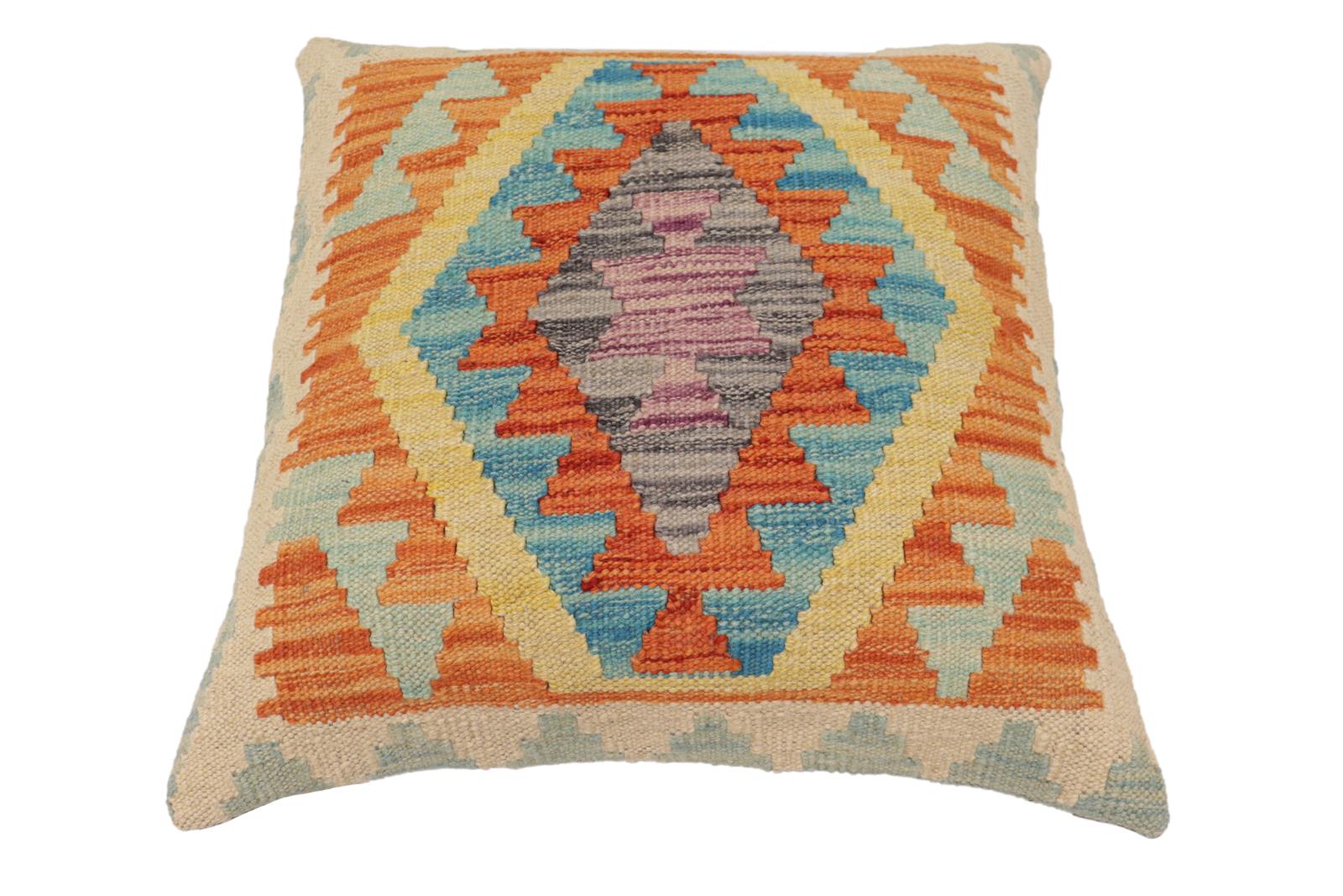 handmade Traditional Pillow Rust Blue Hand-Woven SQUARE 100% WOOL  Hand woven turkish pillow  PILLOW