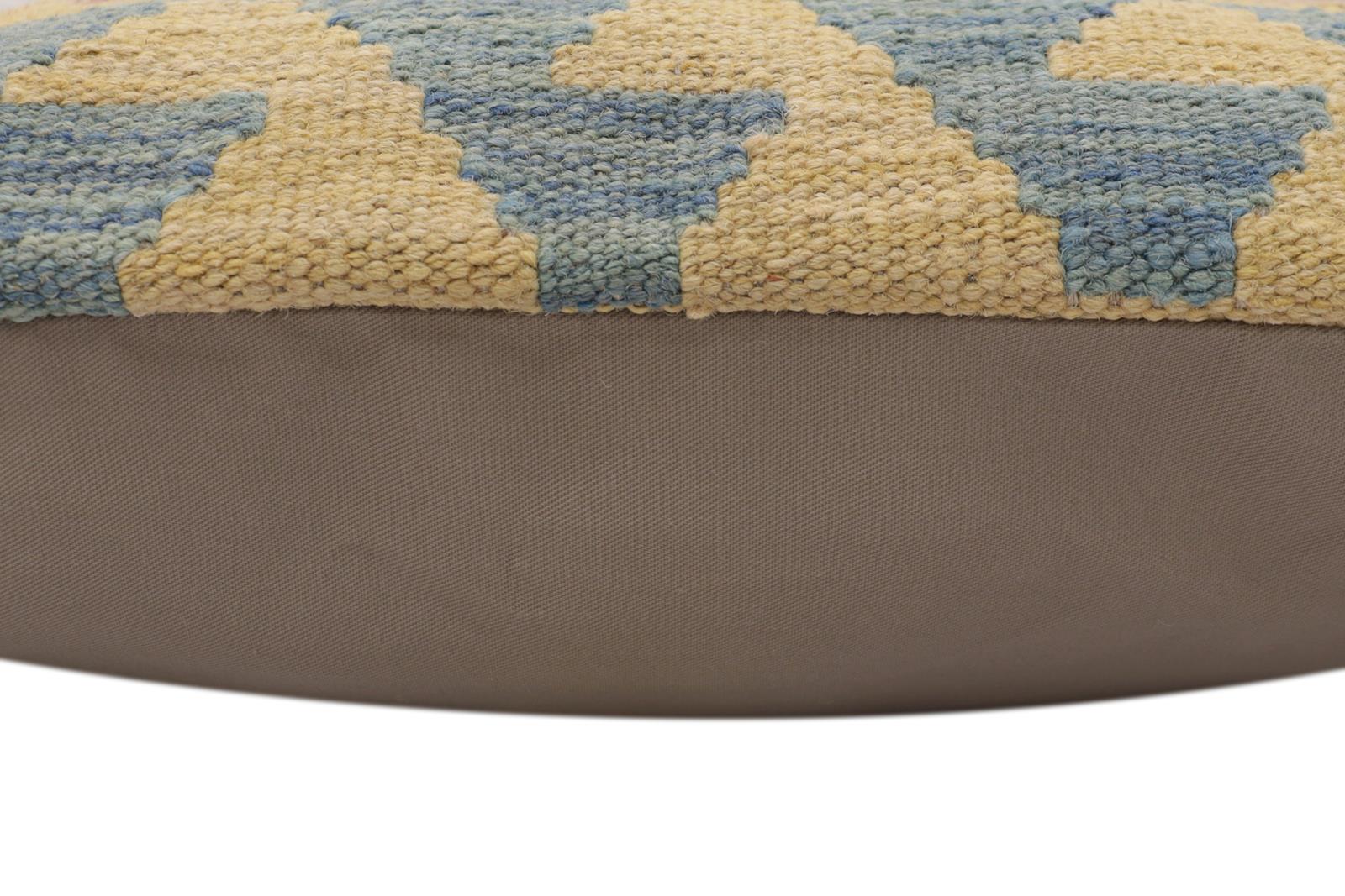 handmade Traditional Pillow Blue Gold Hand-Woven SQUARE 100% WOOL  Hand woven turkish pillow  PILLOW