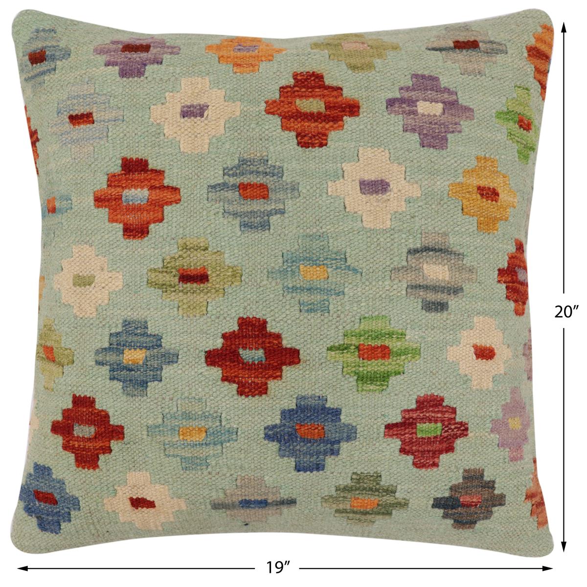 handmade Traditional Pillow Blue Rust Hand-Woven SQUARE 100% WOOL  Hand woven turkish pillow  PILLOW