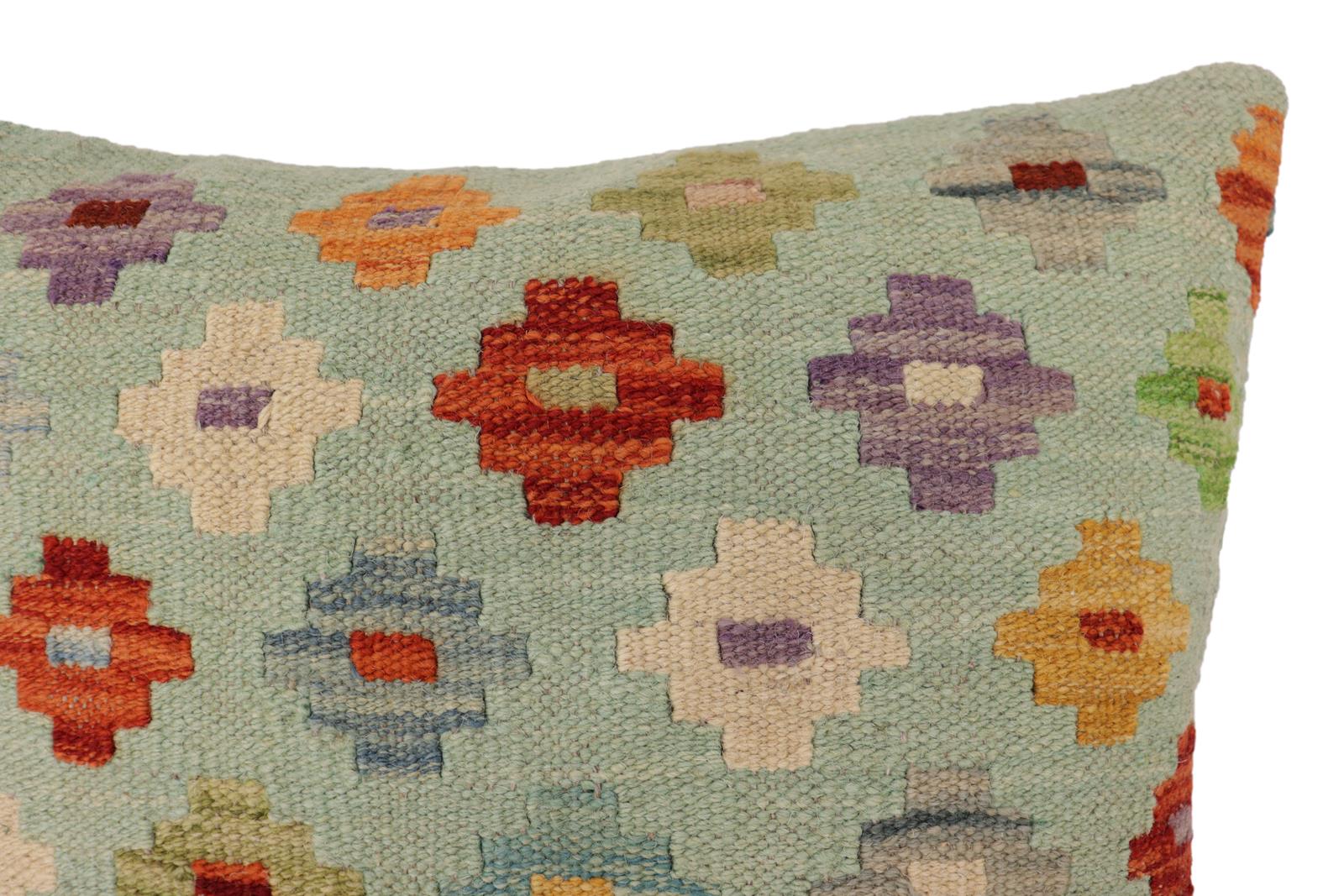 handmade Traditional Pillow Blue Rust Hand-Woven SQUARE 100% WOOL  Hand woven turkish pillow  PILLOW