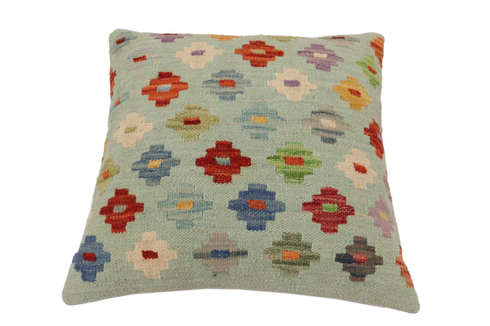 handmade Traditional Pillow Blue Rust Hand-Woven SQUARE 100% WOOL  Hand woven turkish pillow  PILLOW