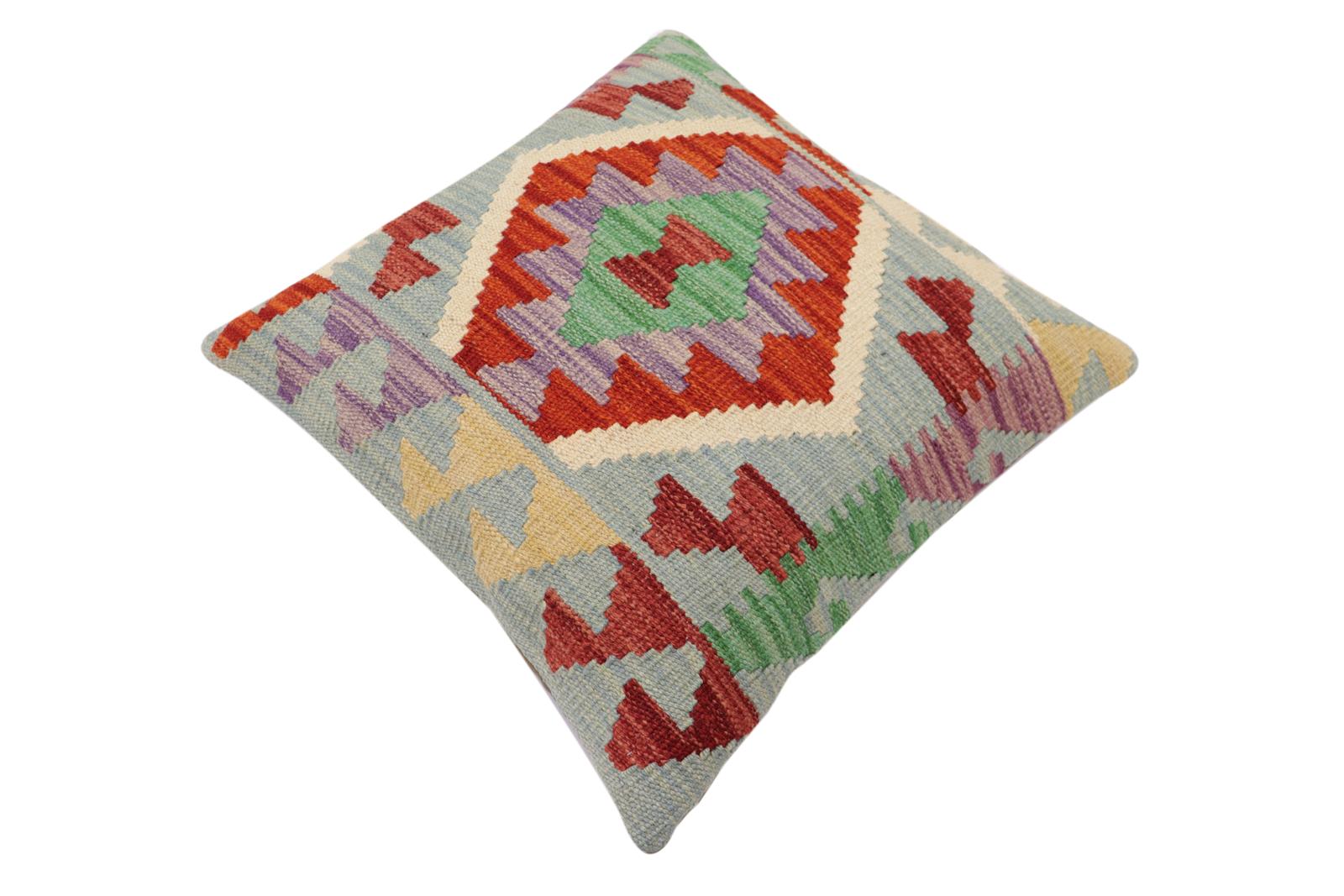 handmade Traditional Pillow Blue Rust Hand-Woven SQUARE 100% WOOL  Hand woven turkish pillow  PILLOW