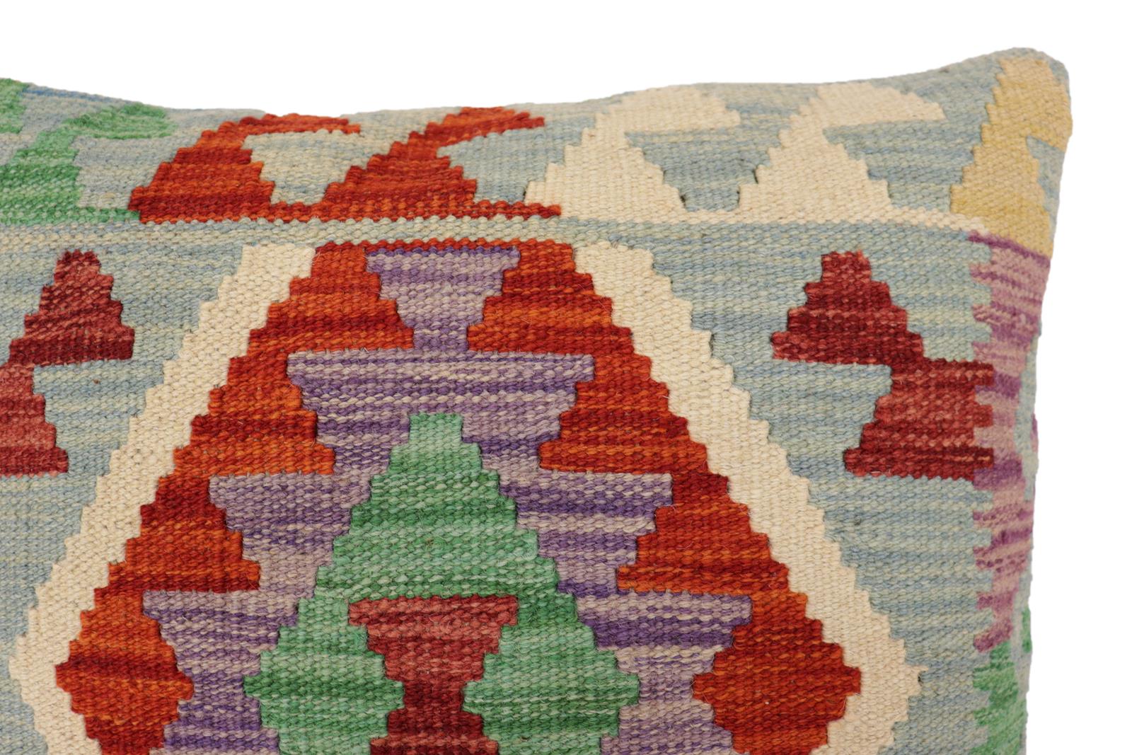 handmade Traditional Pillow Blue Rust Hand-Woven SQUARE 100% WOOL  Hand woven turkish pillow  PILLOW