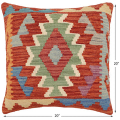 handmade Traditional Pillow Rust Blue Hand-Woven SQUARE 100% WOOL  Hand woven turkish pillow  PILLOW
