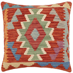 handmade Traditional Pillow Rust Blue Hand-Woven SQUARE 100% WOOL  Hand woven turkish pillow  PILLOW