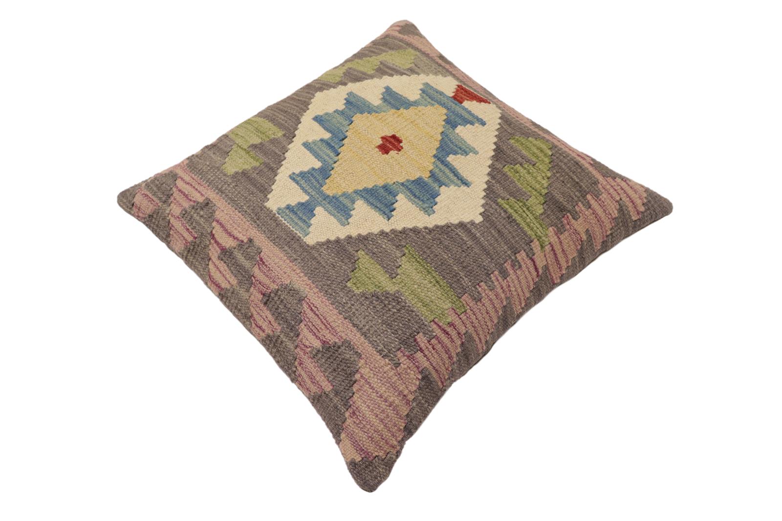 handmade Traditional Pillow Gray Blue Hand-Woven SQUARE 100% WOOL  Hand woven turkish pillow  PILLOW