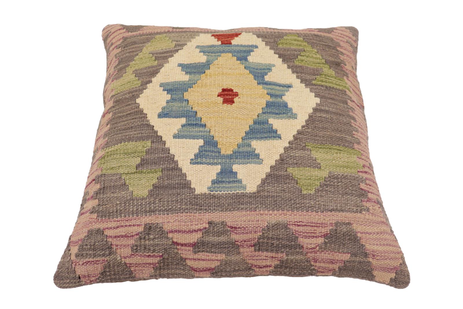 handmade Traditional Pillow Gray Blue Hand-Woven SQUARE 100% WOOL  Hand woven turkish pillow  PILLOW