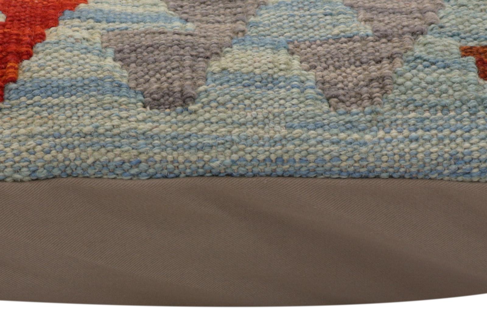 handmade Traditional Pillow Blue Rust Hand-Woven SQUARE 100% WOOL  Hand woven turkish pillow  PILLOW