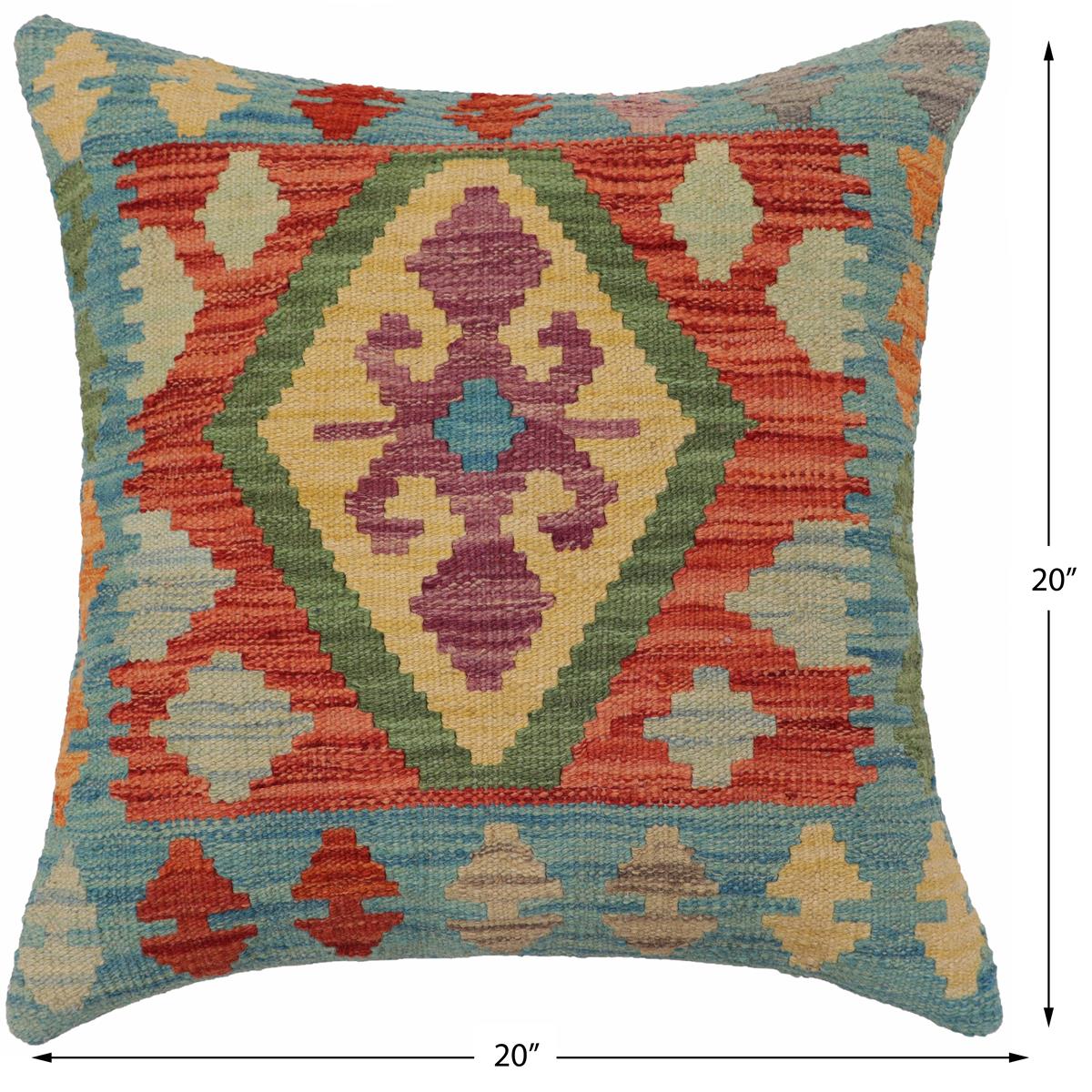 handmade Traditional Pillow Blue Red Hand-Woven SQUARE 100% WOOL  Hand woven turkish pillow  PILLOW