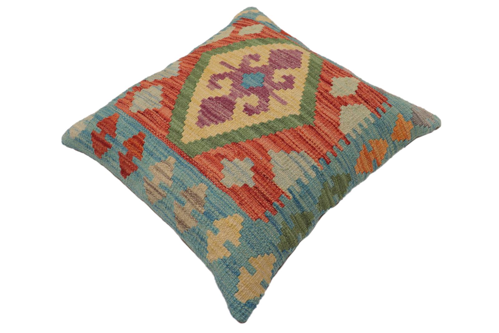 handmade Traditional Pillow Blue Red Hand-Woven SQUARE 100% WOOL  Hand woven turkish pillow  PILLOW