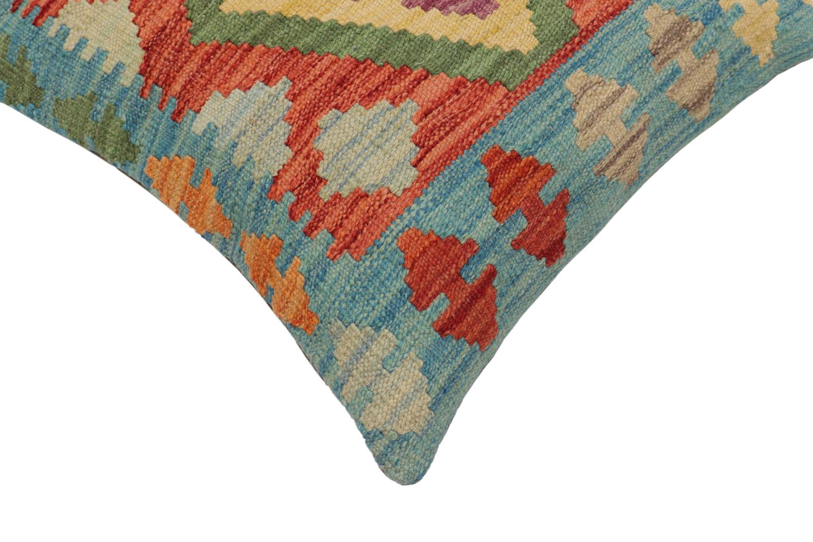 handmade Traditional Pillow Blue Red Hand-Woven SQUARE 100% WOOL  Hand woven turkish pillow  PILLOW