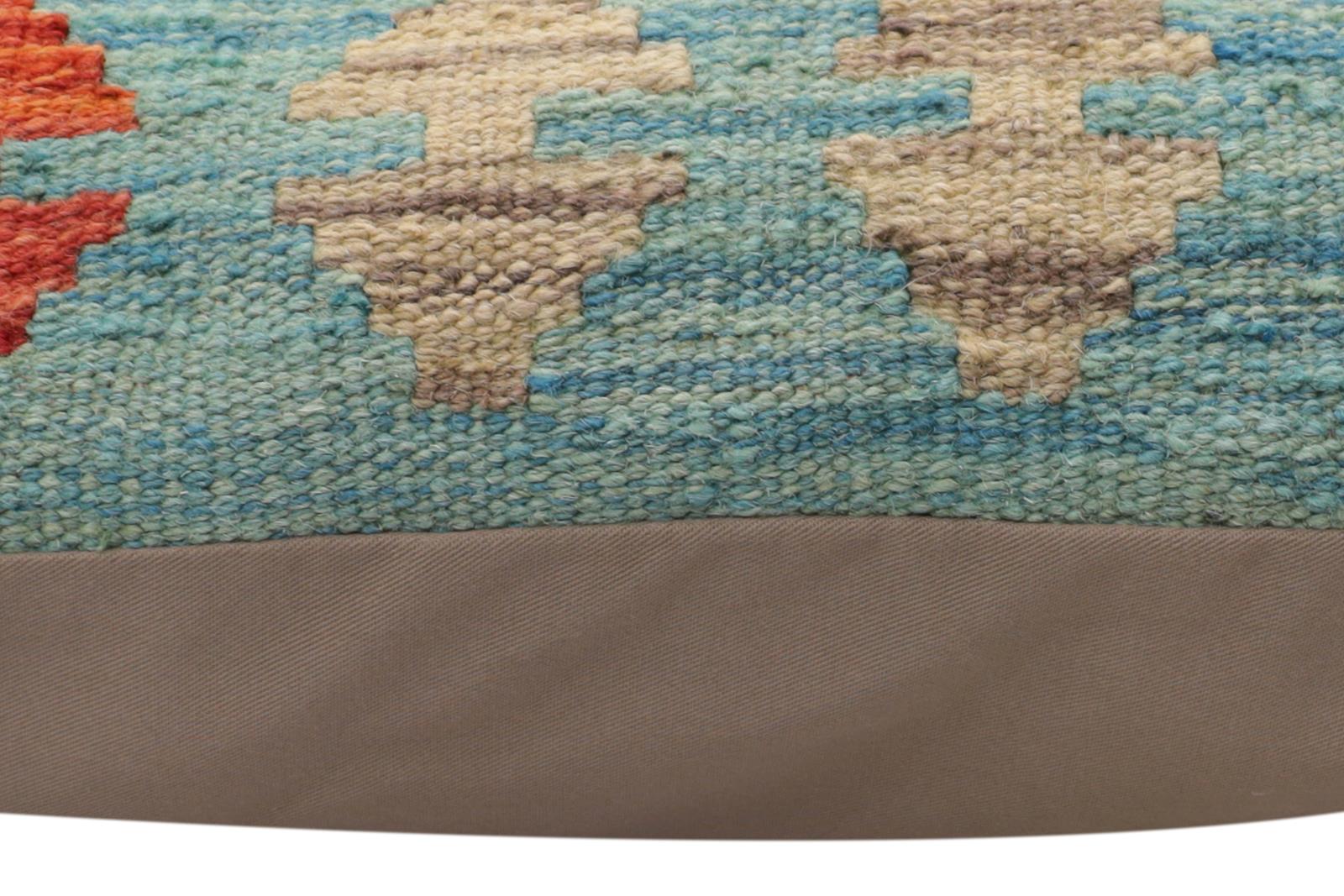 handmade Traditional Pillow Blue Red Hand-Woven SQUARE 100% WOOL  Hand woven turkish pillow  PILLOW