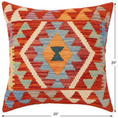 handmade Traditional Pillow Rust Blue Hand-Woven SQUARE 100% WOOL  Hand woven turkish pillow  PILLOW