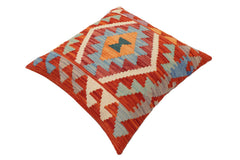 handmade Traditional Pillow Rust Blue Hand-Woven SQUARE 100% WOOL  Hand woven turkish pillow  PILLOW