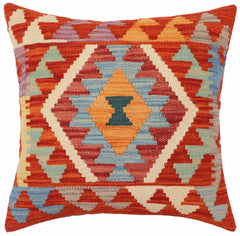 handmade Traditional Pillow Rust Blue Hand-Woven SQUARE 100% WOOL  Hand woven turkish pillow  PILLOW
