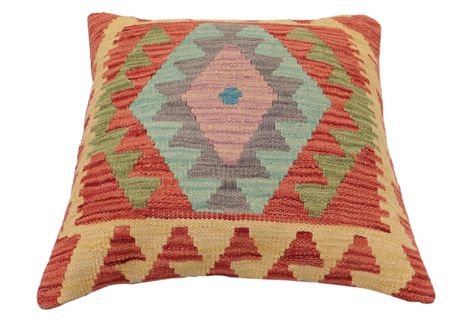 handmade Traditional Pillow Beige Red Hand-Woven SQUARE 100% WOOL  Hand woven turkish pillow  PILLOW