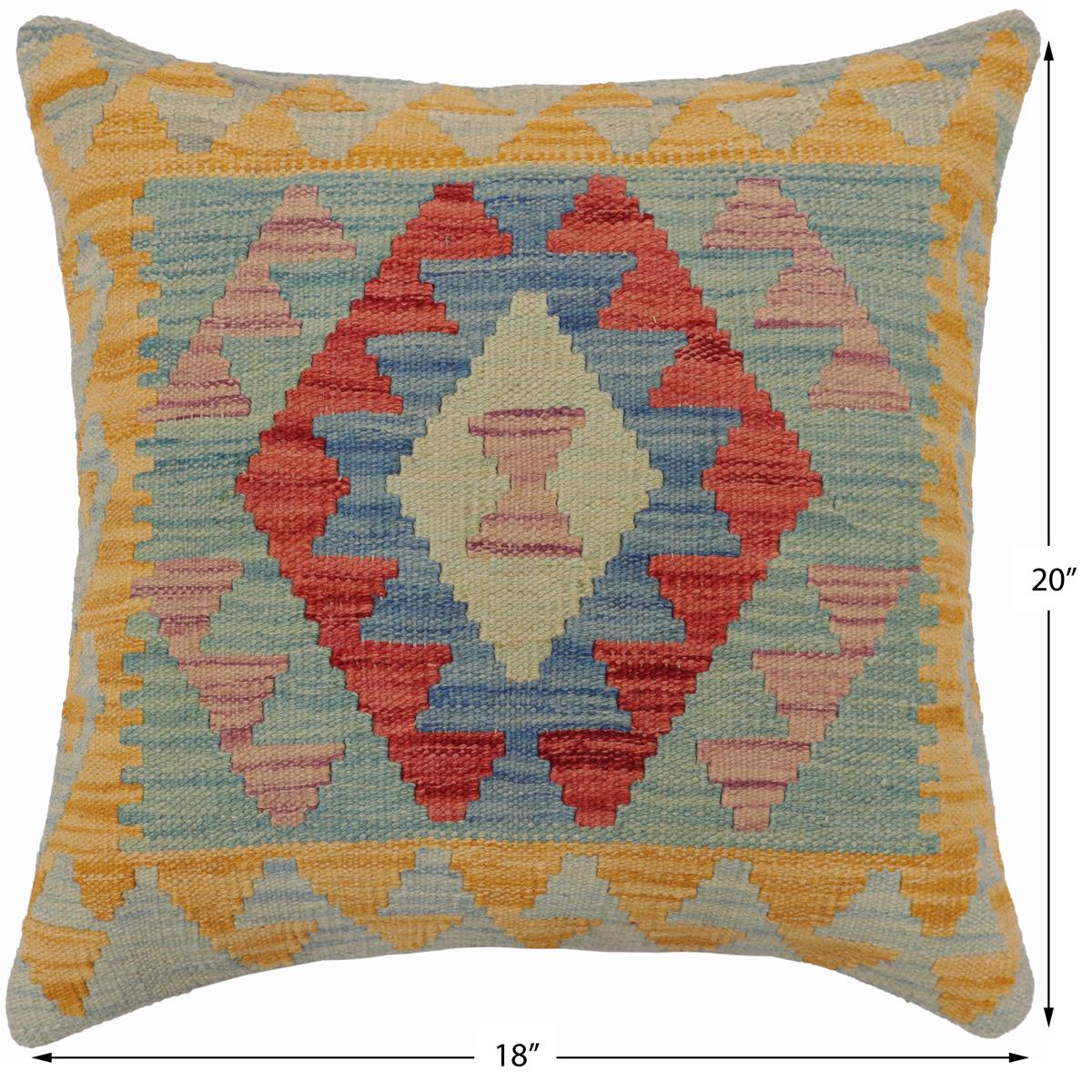 handmade Traditional Pillow Blue Red Hand-Woven SQUARE 100% WOOL  Hand woven turkish pillow  PILLOW