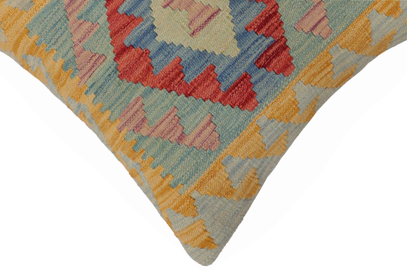 handmade Traditional Pillow Blue Red Hand-Woven SQUARE 100% WOOL  Hand woven turkish pillow  PILLOW