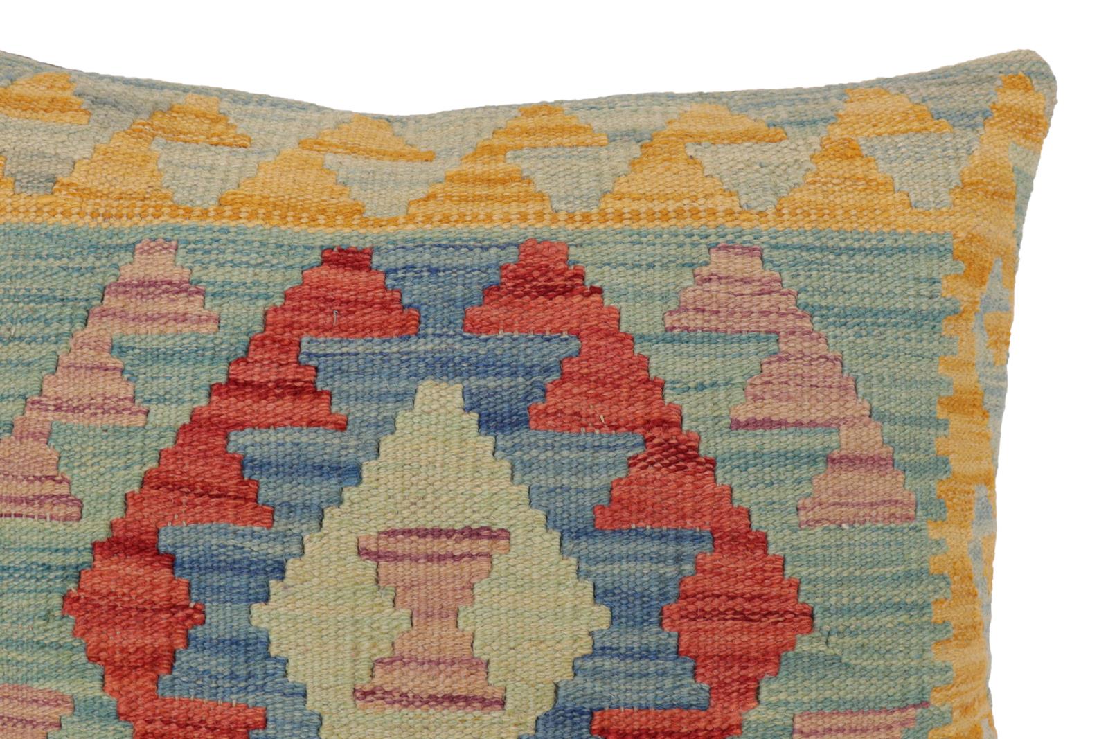 handmade Traditional Pillow Blue Red Hand-Woven SQUARE 100% WOOL  Hand woven turkish pillow  PILLOW