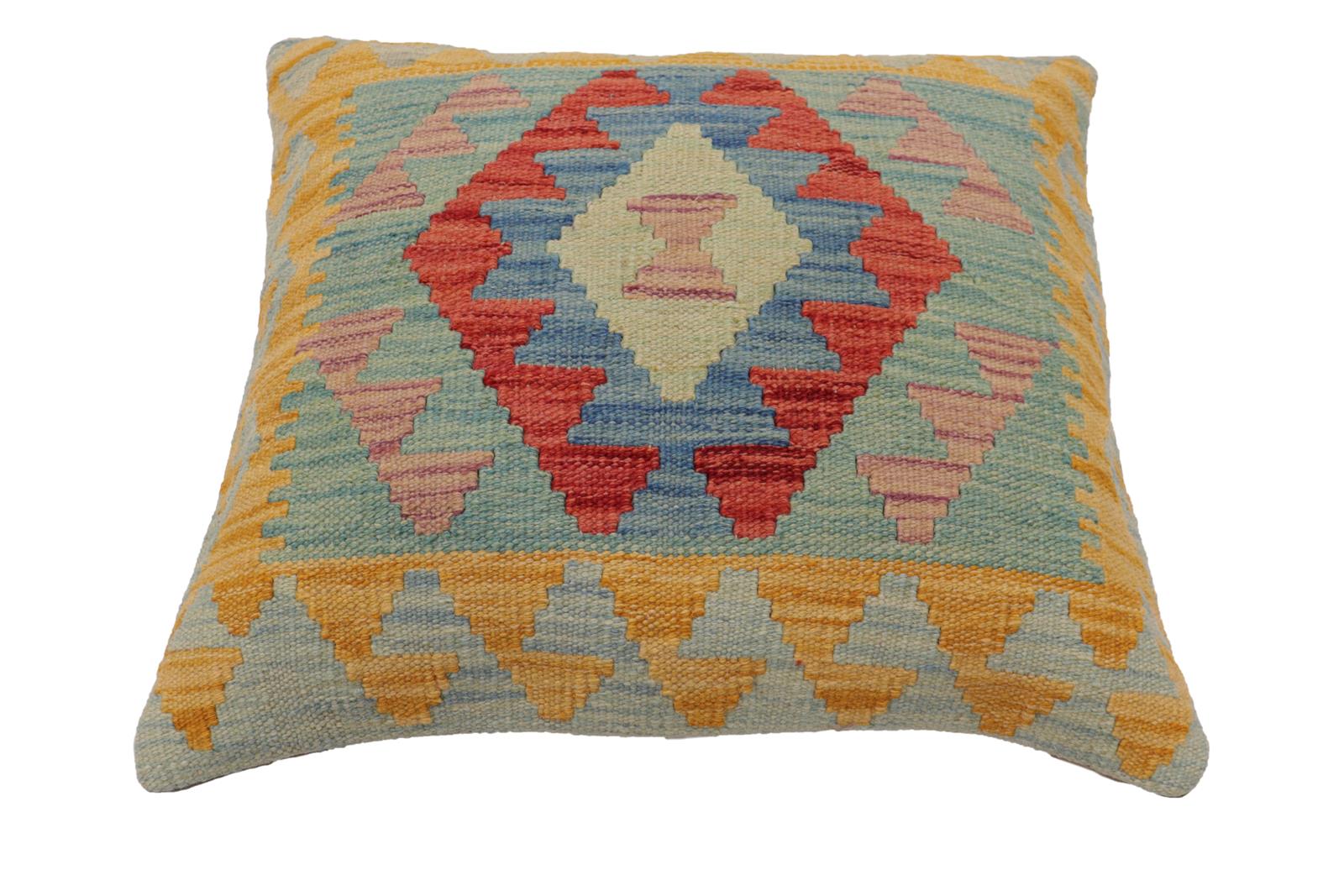 handmade Traditional Pillow Blue Red Hand-Woven SQUARE 100% WOOL  Hand woven turkish pillow  PILLOW